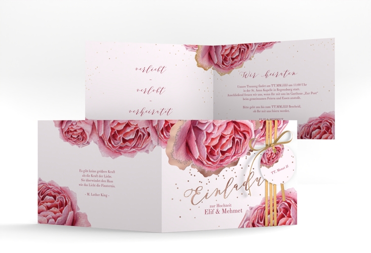 Hochzeitseinladung Cherie A6 Klappkarte quer gold rosegold