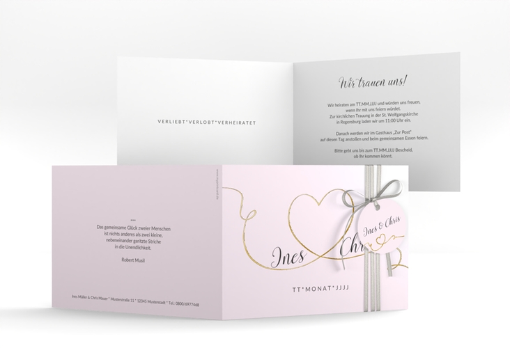Hochzeitseinladung Dolce A6 Klappkarte quer rosa gold