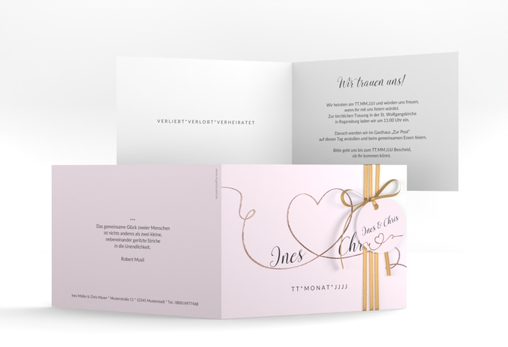 Hochzeitseinladung Dolce A6 Klappkarte quer rosa rosegold