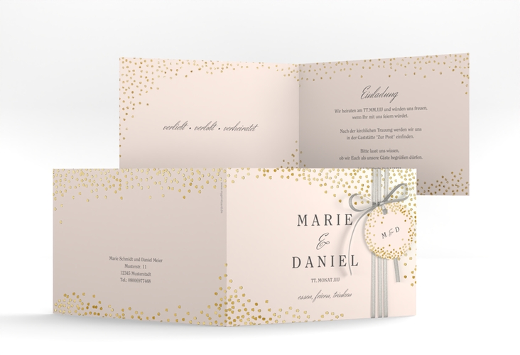 Hochzeitseinladung Glitter A6 Klappkarte quer rosa gold