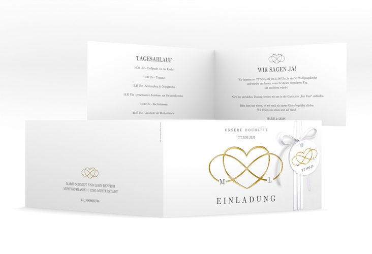 Hochzeitseinladung Infinity lange Klappkarte quer schwarz gold