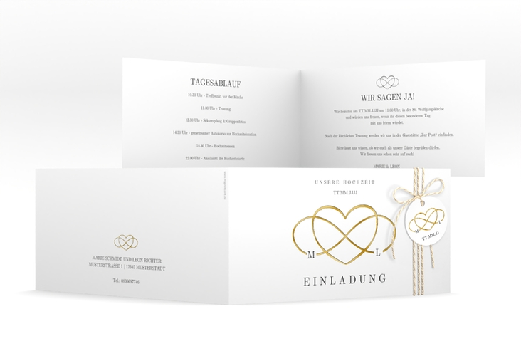 Hochzeitseinladung Infinity lange Klappkarte quer schwarz gold