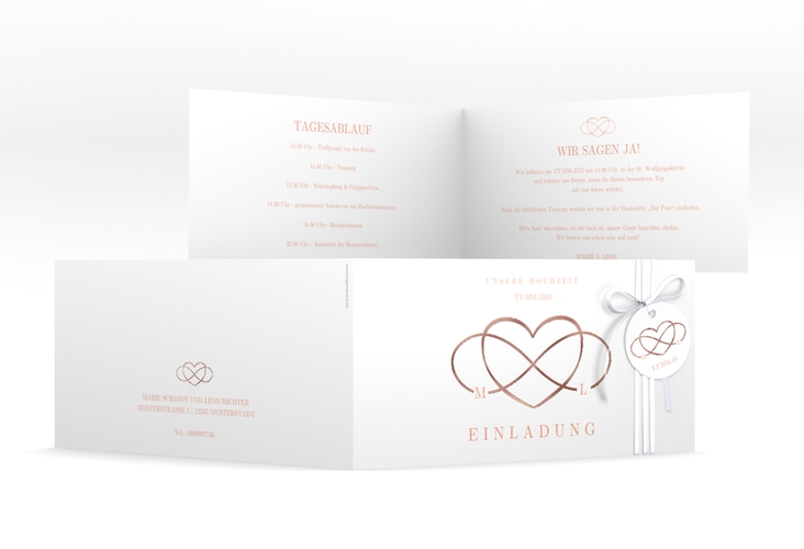 Hochzeitseinladung Infinity lange Klappkarte quer apricot rosegold