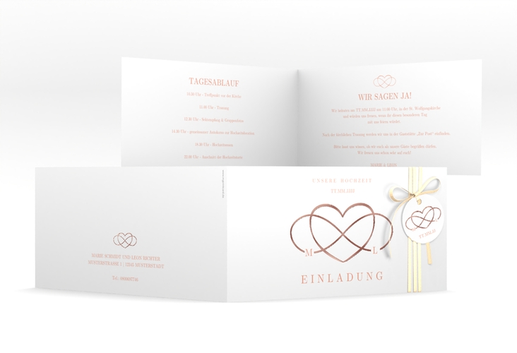 Hochzeitseinladung Infinity lange Klappkarte quer apricot rosegold