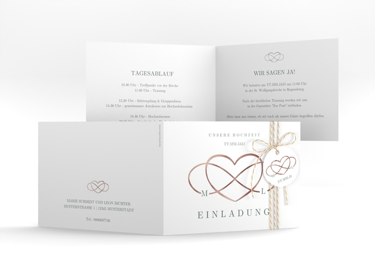 Hochzeitseinladung Infinity A6 Klappkarte quer gruen rosegold