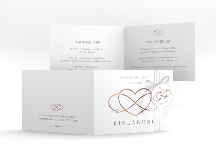 Hochzeitseinladung Infinity A6 Klappkarte quer gruen rosegold