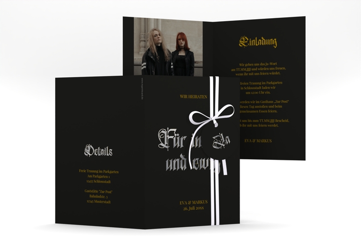 Einladungskarte Hochzeit Wednesday A6 Klappkarte hoch schwarz silber