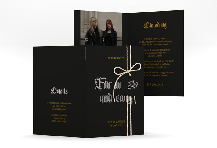 Einladungskarte Hochzeit Wednesday A6 Klappkarte hoch schwarz silber