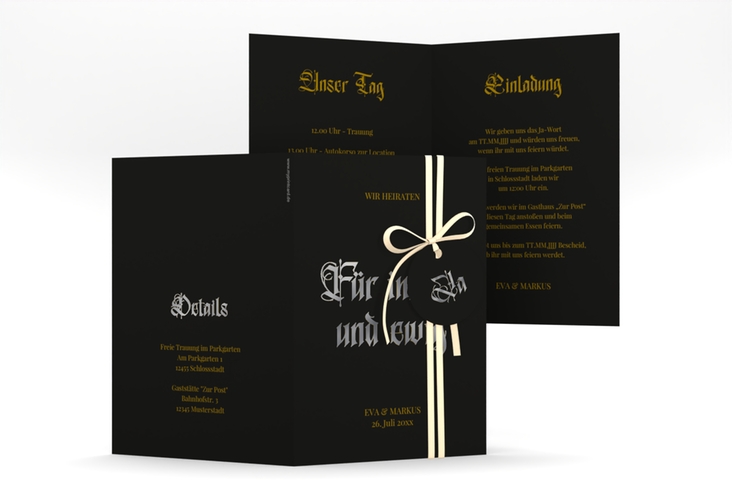 Einladungskarte Hochzeit Gothic A6 Klappkarte hoch schwarz silber