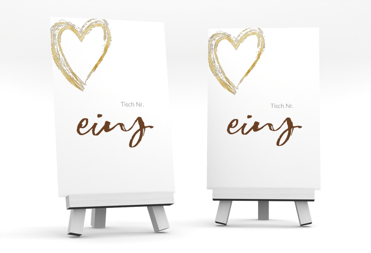 Tischnummer Hochzeit Liebe Tischaufsteller braun gold