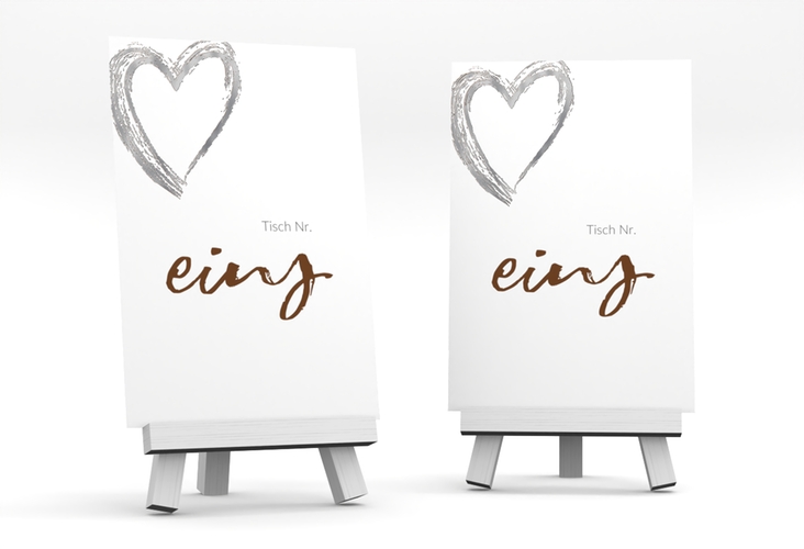 Tischnummer Hochzeit Liebe Tischaufsteller braun silber