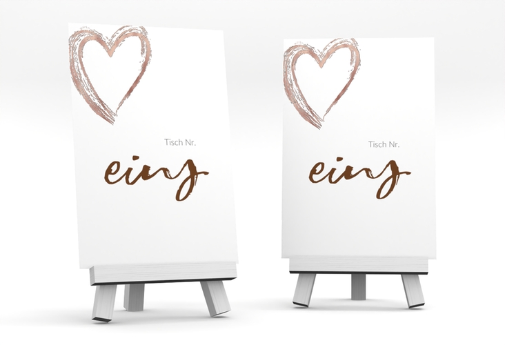 Tischnummer Hochzeit Liebe Tischaufsteller braun rosegold