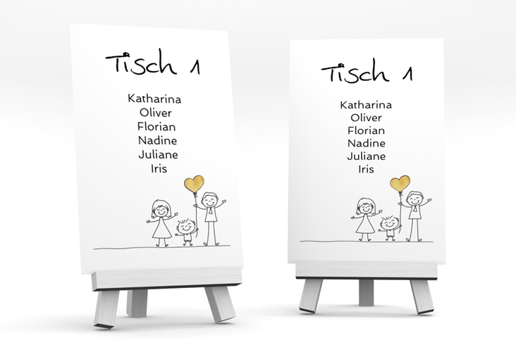 Tischaufsteller Hochzeit Family Tischaufsteller weiss gold