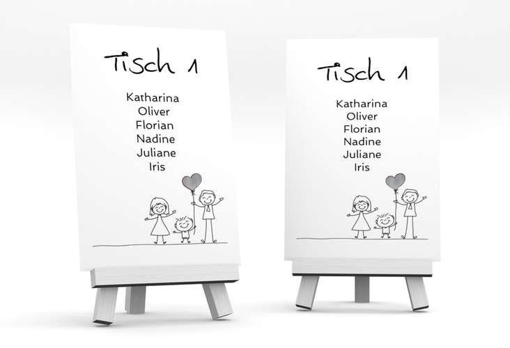 Tischaufsteller Hochzeit Family Tischaufsteller weiss silber