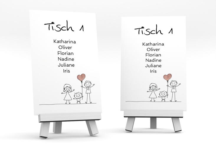 Tischaufsteller Hochzeit Family Tischaufsteller weiss rosegold