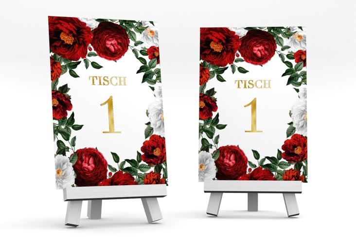 Tischnummer Hochzeit Florista Tischaufsteller weiss gold