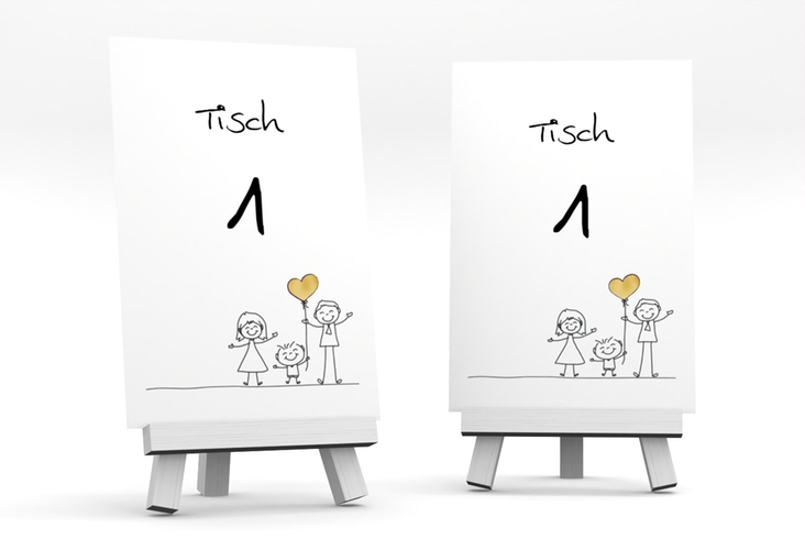 Tischnummer Hochzeit Family Tischaufsteller weiss gold