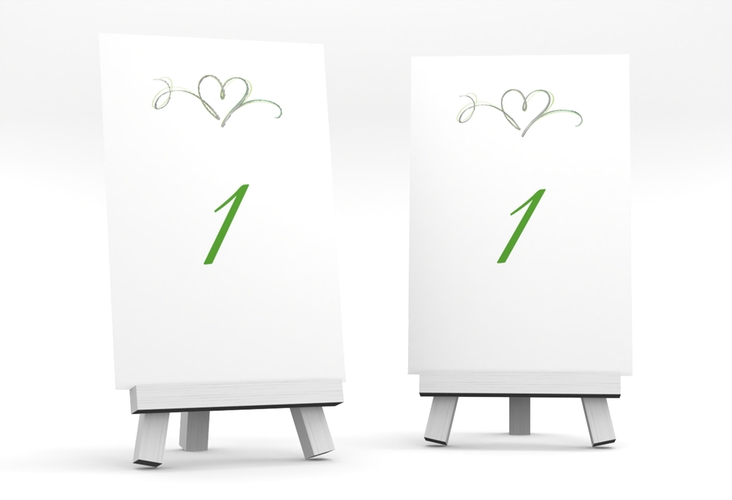 Tischnummer Hochzeit Envie Tischaufsteller gruen silber