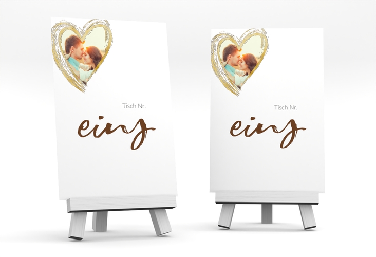 Tischnummer Hochzeit Liebe Tischaufsteller braun gold