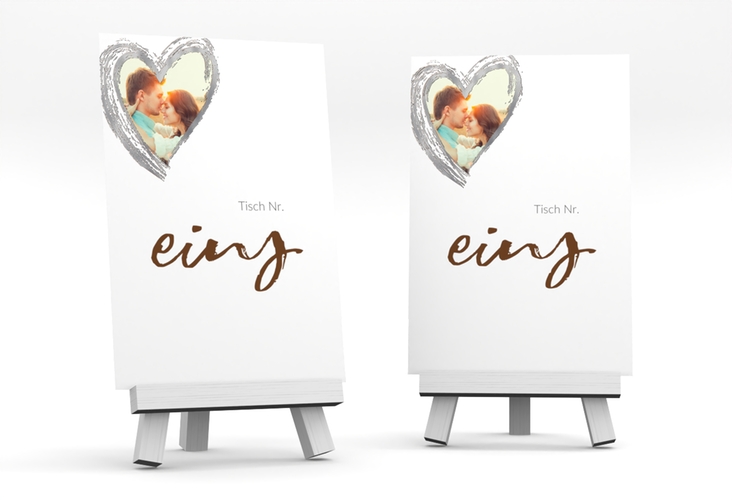 Tischnummer Hochzeit Liebe Tischaufsteller braun silber
