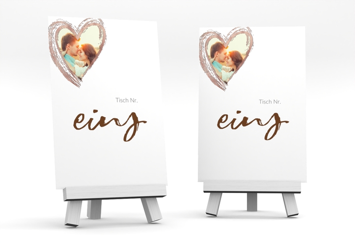 Tischnummer Hochzeit Liebe Tischaufsteller braun rosegold