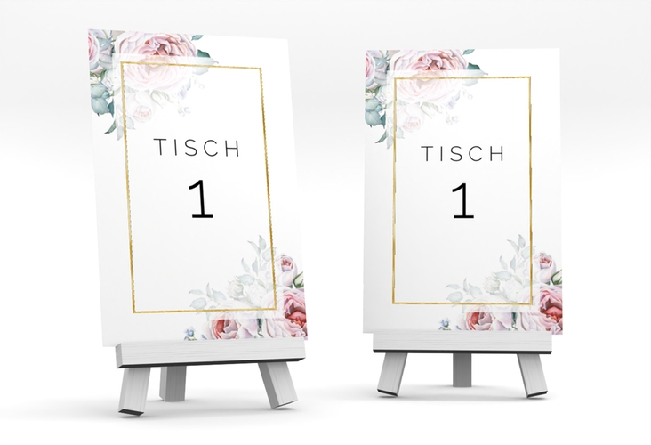Tischnummer Hochzeit Embrace Tischaufsteller weiss gold