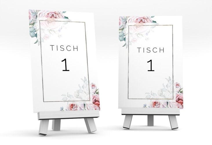 Tischnummer Hochzeit Embrace Tischaufsteller weiss silber