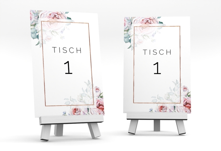 Tischnummer Hochzeit Embrace Tischaufsteller weiss rosegold