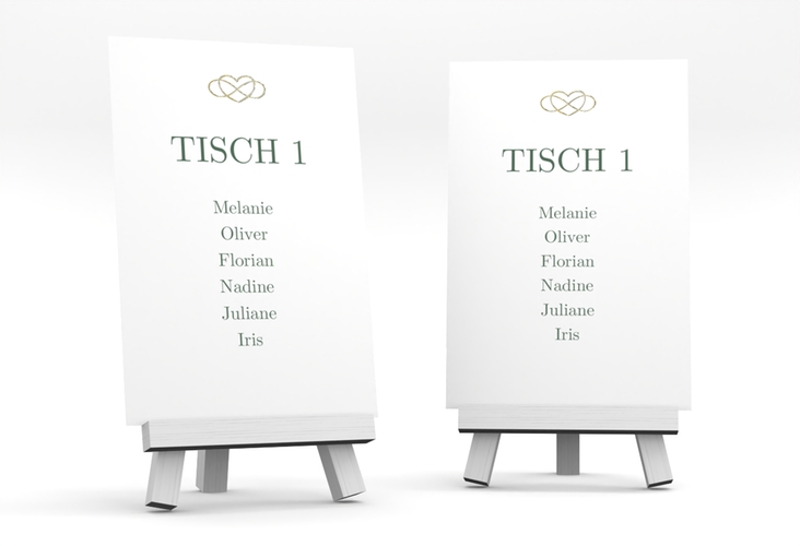 Tischaufsteller Hochzeit Infinity Tischaufsteller gruen gold