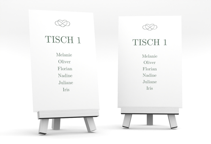 Tischaufsteller Hochzeit Infinity Tischaufsteller gruen silber