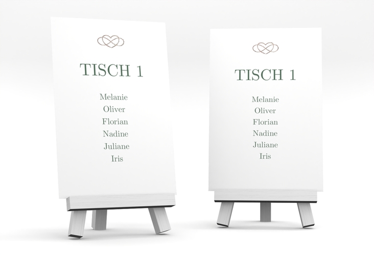 Tischaufsteller Hochzeit Infinity Tischaufsteller gruen rosegold