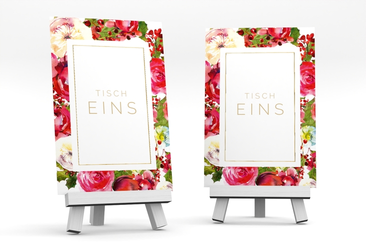 Tischnummer Hochzeit Blumenpracht Tischaufsteller weiss gold