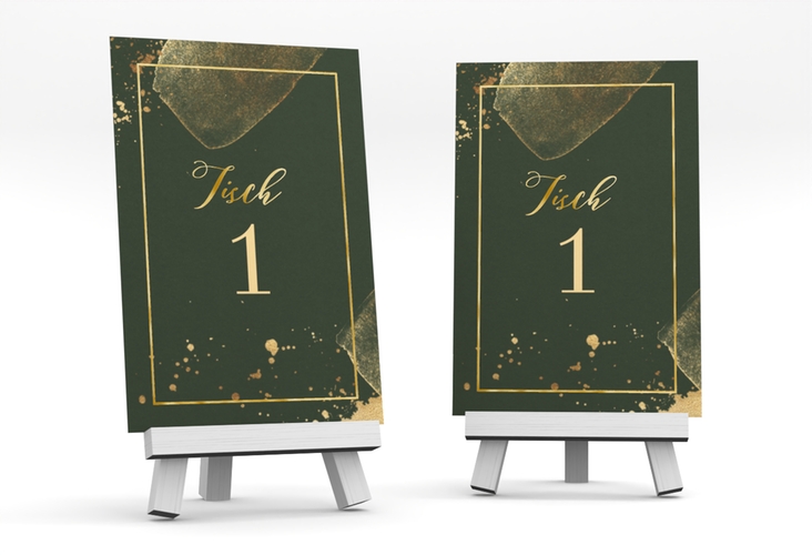 Tischnummer Hochzeit Emerald Tischaufsteller gruen gold