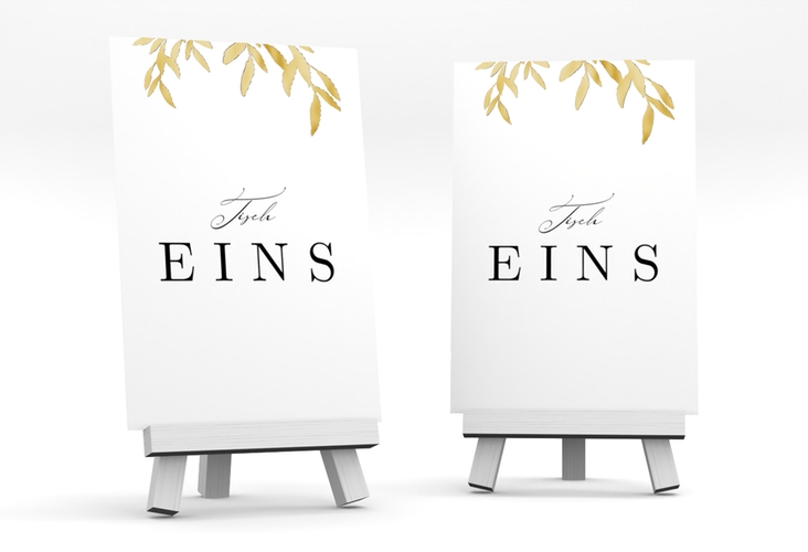Tischnummer Hochzeit Demure Tischaufsteller weiss gold