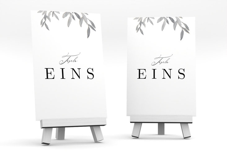 Tischnummer Hochzeit Demure Tischaufsteller weiss silber