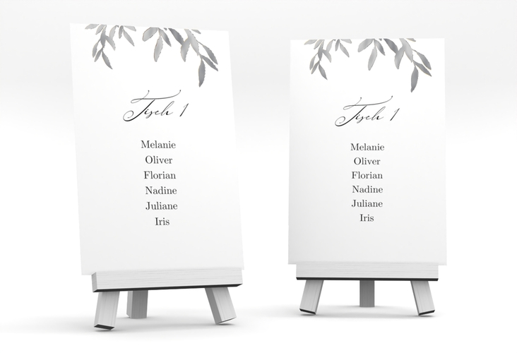 Tischaufsteller Hochzeit Demure Tischaufsteller weiss silber