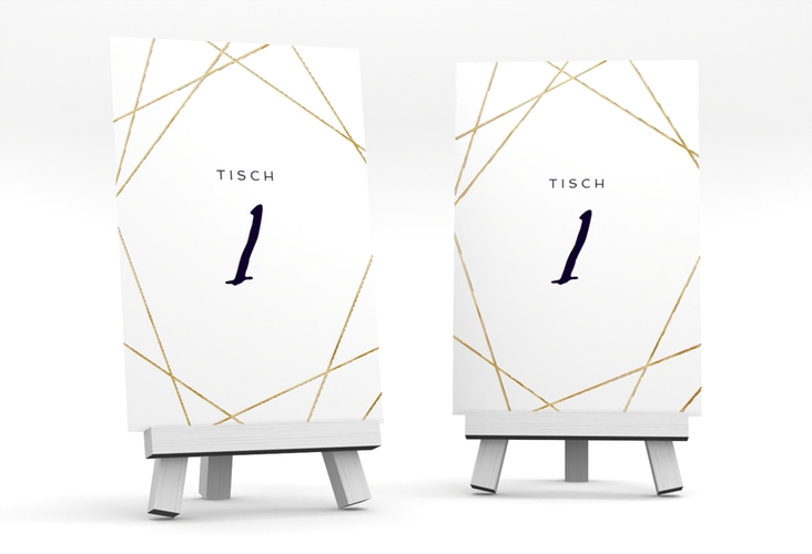 Tischnummer Hochzeit Asymmetry Tischaufsteller weiss gold