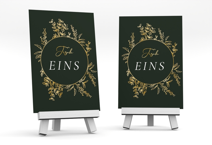Tischnummer Hochzeit Herbs Tischaufsteller gruen gold