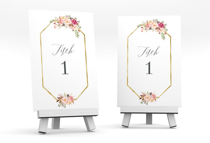 Tischnummer Hochzeit Prachtvoll Tischaufsteller weiss gold