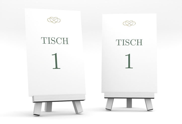 Tischnummer Hochzeit Infinity Tischaufsteller gruen gold
