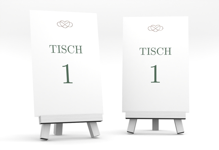 Tischnummer Hochzeit Infinity Tischaufsteller gruen rosegold