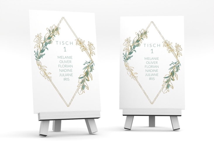 Tischaufsteller Hochzeit Verde Tischaufsteller weiss gold