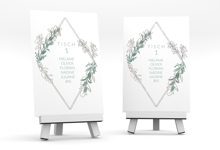 Tischaufsteller Hochzeit Verde Tischaufsteller weiss silber