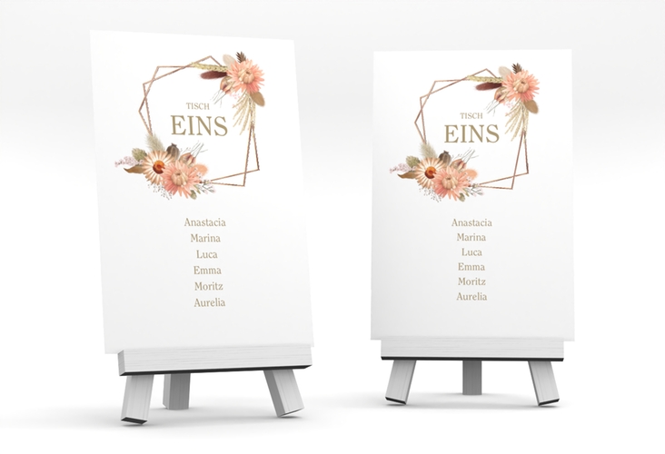 Tischaufsteller Hochzeit Strohblume Tischaufsteller weiss rosegold