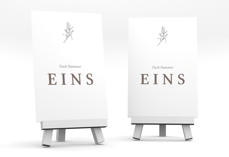 Tischnummer Hochzeit Ivy Tischaufsteller weiss silber minimalistisch mit kleiner botanischer Illustration