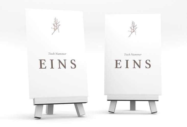 Tischnummer Hochzeit Ivy Tischaufsteller weiss rosegold minimalistisch mit kleiner botanischer Illustration