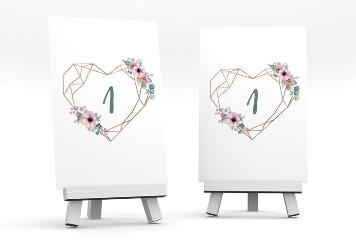 Tischnummer Hochzeit Herzgold Tischaufsteller weiss rosegold