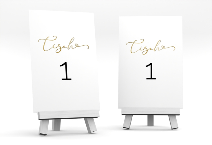 Tischnummer Hochzeit Jawort Tischaufsteller weiss gold modern minimalistisch mit veredelter Aufschrift
