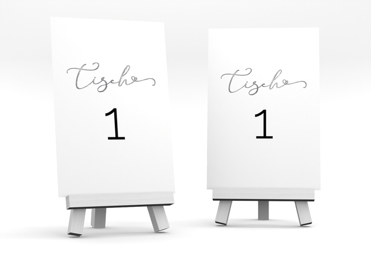 Tischnummer Hochzeit Jawort Tischaufsteller weiss silber modern minimalistisch mit veredelter Aufschrift