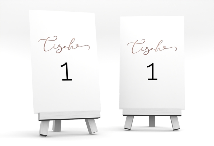 Tischnummer Hochzeit Jawort Tischaufsteller weiss rosegold modern minimalistisch mit veredelter Aufschrift